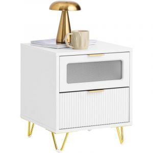 Sobuy FBT123-W Table de chevet avec 2 tiroirs Table de Nuit Bout de canapé Table Téléphone Table de Café Table de Lit Table Basse