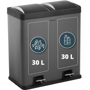 Homra NEVIQ Poubelle à tri sélectif AVEC 2 compartiments - Capacité 2 x 30 L - Poubelle à pédale duo - Gris