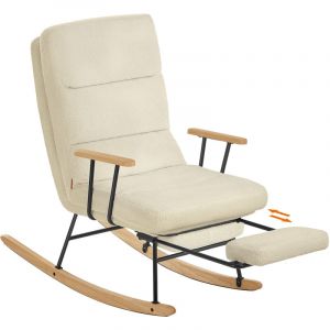 Fauteuil à Bascule - SONGMICS HOME - Marron Camel - Dossier Réglable - Repose-pieds Rétractable