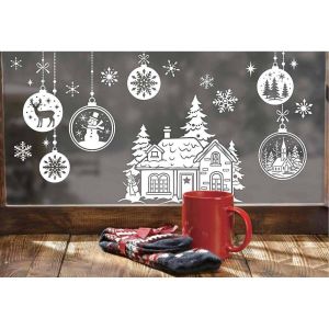 Ruedelafete Stickers de Noël blancs Bonhomme de neige ou église