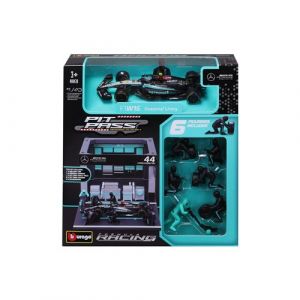 Bburago V&eacute;hicule 1/43 Pit-Stop Mercedes AMG Hamilton avec figurines m&eacute;caniciens et paddock