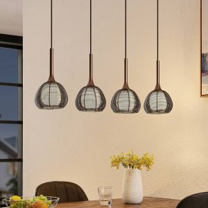 Lucande Tetira suspension 4 lampes allongée brune