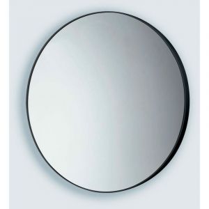 Kiamami Valentina Miroir de salle de bain arrondi 60cm avec corniche en r&eacute;sine thermoplastique noire
