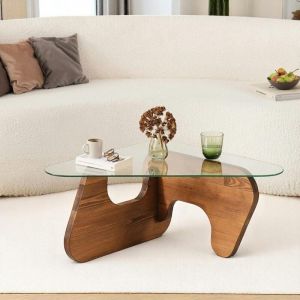 Pier Import - Table basse design en verre et bois brun - forme triangle anzio