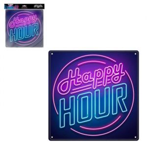 STC PLAQUE DE PORTE - Plaque Déco Effet Néon 30x30 cm – Happy Hour