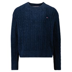 Tommy Hilfiger Pull droit maille douce torsadée Bleu - Couleur Bleu - Taille 10-12 ans