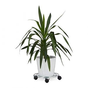 Image de Relaxdays Porte Plantes à roulettes, Lot de 2, avec Freins Support Pot de Fleurs Rond en métal HxLxP: 6 x 32 x 32 cm, argenté