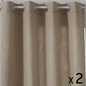 Atmosphera Lot de 2 Rideaux à œillets Tissu Beige Lin 140 x 260 cm