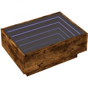 VidaXL Table basse avec LED ch&ecirc;ne fum&eacute; 70x50x30 cm bois d'ing&eacute;nierie, table d'appoint, table de salon, table lat&eacute;rale, bout de canap&eacute;, table centrale