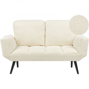 Image de Beliani Canap&eacute;-lit 2 Places en Boucl&eacute; Blanc M&eacute;tal et Bois M&eacute;canisme Clic Clac de Style R&eacute;tro Brekke