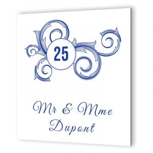 Decoho - Plaque extérieure Numéro de maison en Dibond Picto Bleu à personnaliser sur 2 lignes · Modèle floral
