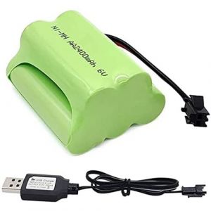 Batterie Rechargeable Ni-MH 6V AA 2400mAh Connecteur SM 2P + Câble USB Idéale pour Bateau RC, Bus RC et Modélisme, Vert 51 x 45 x 27mm - Poids : 100 GR