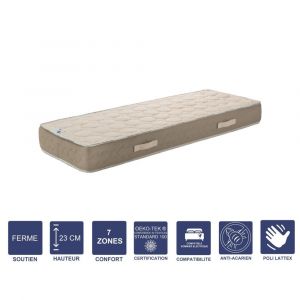 Literie Julien Lot de 2 Matelas Latex Naturel + 2 Al&egrave;ses 80x200 x 23 cm Ferme Tissu 100% Coton 7 Zones de Confort Noyau Poli Latt
