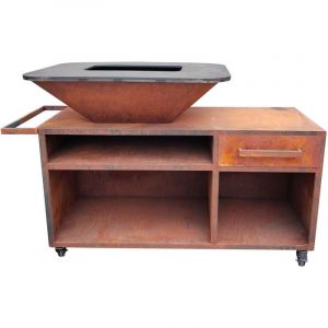 Grand barbecue avec armoire et plaque de cuisson en acier