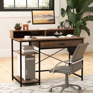 Coast Desk avec support d'écran et un tiroir - Marron - 120x56x90.5cm