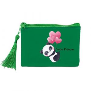 Porte monnaie et porte cles vert Taperso avec motif panda et ballon personnalisable