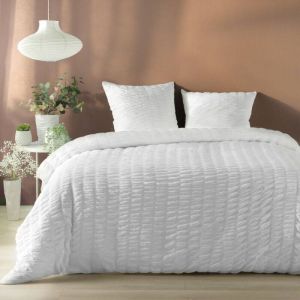 Housse de couette 240x220 + 2 taies plissée blanche