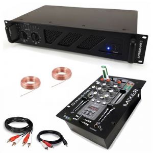 Pack DJ Sono Ampli Ibiza Sound AMP600-MKII 960W - Table Mixage Bluetooth DJM150USB-BT USB Jack - Câbles RCA Jack enceintes inclus