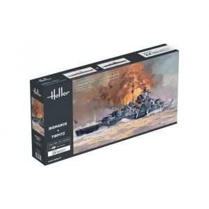 Heller Coffret 2 maquettes bateau bismarck + tirpitz - echelle 1/400 - 664 pieces - set collection historique + 1 carte tigre