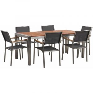 Beliani Table de jardin plateau bois eucalyptus 180 cm et 6 chaises grises GROSSETO