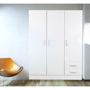 Armoire &agrave; trois portes et deux tiroirs avec &eacute;tag&egrave;res et tringle &agrave; v&ecirc;tements, couleur blanche, Dimensions 120 x 170 x 50 cm