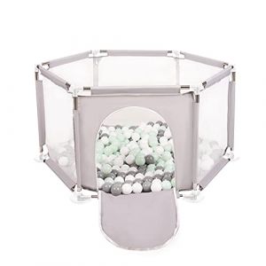 Selonis - Parc B&eacute;b&eacute; Hexagonal Pliable Avec 100 Balles Plastiques, Gris:Blanc/Gris/Mentha - Gris:blanc/gris/mentha