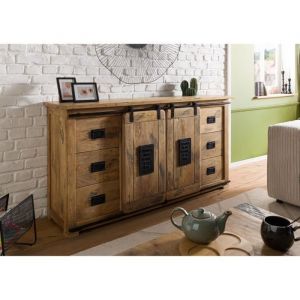 Buffet bas en bois de manguier vernis beige RAILWAY N&deg; 393 - MASSIVMOEBEL24 - Industriel - Loft - 170x45x90