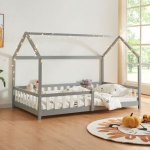 [en.casa] - Lit cabane Hesel pour enfants bois de pin 120 x 200 cm gris