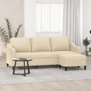 VidaXL Canapé à 3 places avec repose-pieds Crème 180 cm Tissu