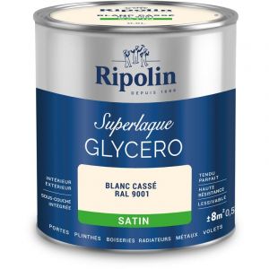 Ripolin Peinture Laque Glycéro Intérieure/Extérieure - Boiseries et Structures Métalliques - Résistance Accrue - Durabilité Remarquable - Blanc Casse Ral 9001 - Satin - 0,5L