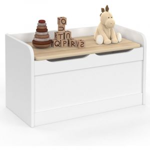 Idmarket Banc coffre de rangement enfant LOGAN 60 cm en bois blanc et hêtre