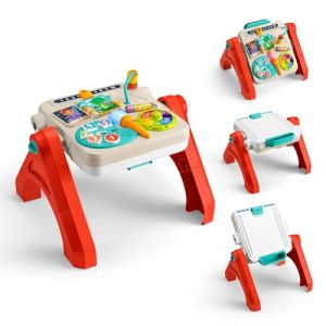 Fisher-Price Jouet d&rsquo;&eacute;veil Musical Table d&rsquo;activit&eacute;s et Chevalet 4 en 1 Rires et &eacute;veil &agrave; partir de 6 Mois, Version multilingue, JGW87