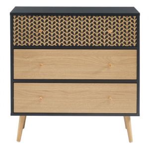 Commode CAPUCINE noir et effet bois 3 tiroirs