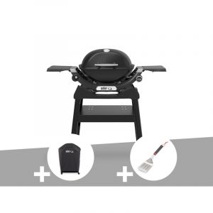 Weber Barbecue &agrave; gaz Q 1200N noir avec pied + Housse + Spatule