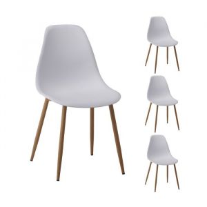 Mes Lot de 4 chaises de repas style scandinave en PU blanc - SCANDI
