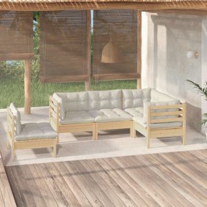VidaXL Salon de jardin 5 pcs avec coussins cr&egrave;me Bois de pin, 60 x 32 x 5 cm, Cr&egrave;me, Bois de pin solide, Tissu (100 % polyester)