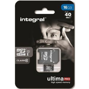 Integral INMSDH16G10-40U1 - Carte mémoire microSDHC UltimaPro UHS-l 16 Go classe 10 avec adaptateur SD