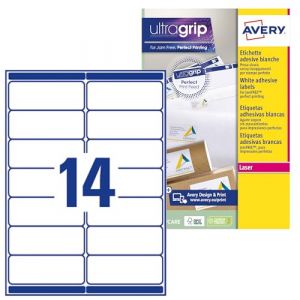 Avery-Zweckform L7163 Boîte de 1400 Etiquettes Autocollantes (14 par Feuille) - 99,1x38,1mm - Impression Laser - Blanc