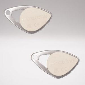 Lot de 2 badges électroniques Intratone Ivoire - Badges Mifare en inox 08-0110 + 1 porte-clés Domobip