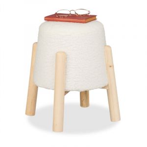 Relaxdays Tabouret décoratif et Pratique, H x D : 40 x 30 cm, pour Le Salon ou la Chambre, Blanc et Nature