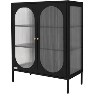 Ml-design - Vitrine de Salon 80x102,5x40 cm, Noir, Armoire avec 3 Compartiments de Rangement/Étagères et 2 Portes, Métallique en Acier, Style