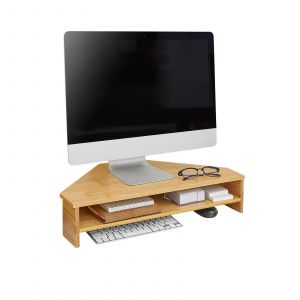 Sobuy BBF09-N Support écran en bambou Triangle - 58x32x12 cm - Couleur bois naturel