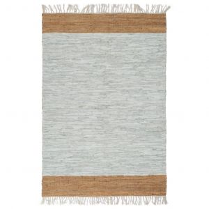 Image de VidaXL Tapis Chindi tissé à la main Cuir 120x170 cm Gris clair et brun