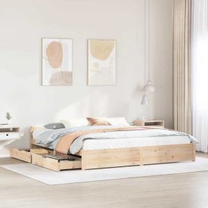 VidaXL Cadre de lit avec tiroirs 160x200 cm bois massif de pin, sommier, cadre de lit double, cadre de lit en bois massif, meuble de chambre à coucher