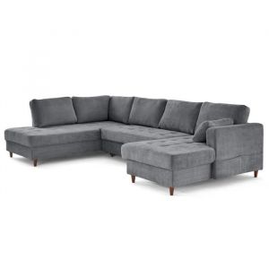 Anna - canap&eacute; panoramique d'angle gauche 7 places convertible avec coffre en velours textur&eacute; - Gris