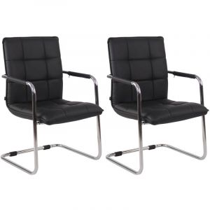 CLP Lot de 2 Chaises Cantilever Gandia en Similicuir et pieds en Métal, Noir /Chrome