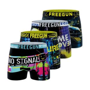 Freegun Boxer Homme, Cale&ccedil;on Homme Glitch Pop, Doux & Respirant (Lot de 4), Bleu Taille XXL