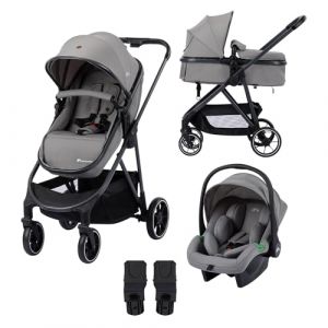 Bébé Confort Breeze Trio, Poussette 3 en 1 Avec Siège Auto, 0-22 kg (0-4 ans), Poussette Compacte et Réversible, Poussette Trio, Siège Auto i-Size, Pliage Compact, Panier Spacieux, Mineral Grey