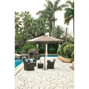 Image de Parasol en bois rond - Arc 3 m et polyester 180 g/m² - Taupe