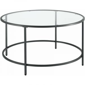 Image de Table b e ronde pour salon plateau en verre pieds en acier 84 cm noir Transparent